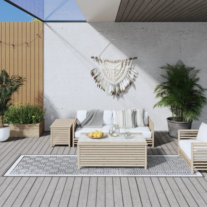 Covor de exterior, gri si alb, 80x250 cm, design reversibil GartenMobel Dekor