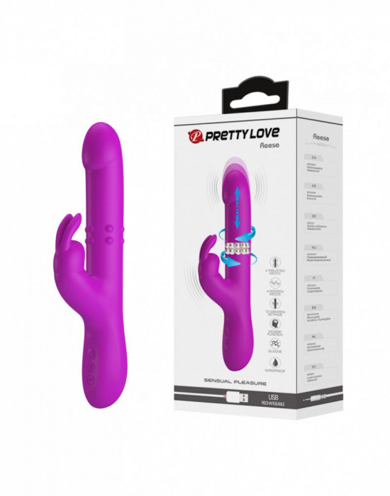 Vibrator Pretty Love Reese, Functii de Vibratii, Rotatii, Impingere, Silicon, USB, Fuchsia, 24.8 cm