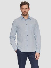 Camasa barbati cu maneca lunga, croiala Slim Fit si imprimeu cu puncte, Albastru deschis, M