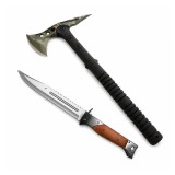 Cumpara ieftin Set topor si briceag de vanatoare DEPOX&reg;, otel inoxidabil, verde, 40 cm/34 cm, teaca inclusa
