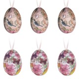Oua decorative de Paste din spuma, cu imagine vintage flori si pasari, 5 cm, set 6 bucati, multicolor, CMCLASS