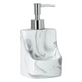 Suport burete pentru chiuveta cu dispenser, ceramic, aspect marmura, 9x9x12cm