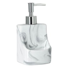 Suport burete pentru chiuveta cu dispenser, ceramic, aspect marmura, 9x9x12cm