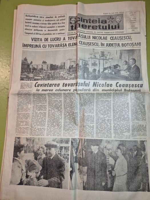 ziarul scanteia tineretului 19 septembrie 1989 - vizita lui ceausescu in botosani,cuvantarea lui ceausescu