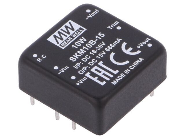 Convertor DC/DC 10W MEAN WELL, Intrare 18-36VDC, Ieşire 15VDC, 666mA