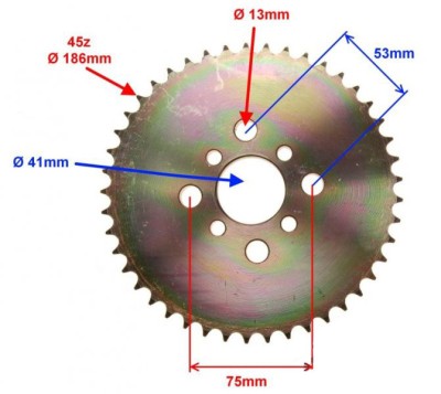 Pinion spate atv Bashan 200-250cc, pas 428, 45 dinti, Rival Store foto