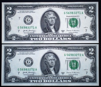 103 USA SUA 2X2 DOLLARS 2017 SERII CONSECUTIVE SR. 271-272 AUNC/UNC foto