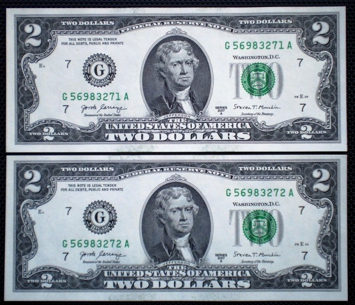 103 USA SUA 2X2 DOLLARS 2017 SERII CONSECUTIVE SR. 271-272 AUNC/UNC
