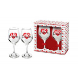 Set 2 pahare vin Mrs + Mr Love, Bg-Tech, 220 ml, sticla