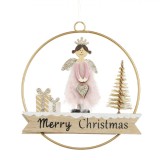 Decor Crăciun, Merry CH10C, Ornamente Lemn, Culoare Roz, Formă Cerc, Design &Icirc;nger, Oem