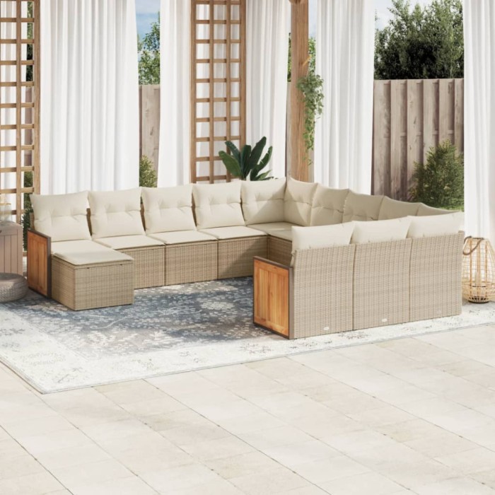 vidaXL Set canapele de grădină cu perne, 12 piese, bej, poliratan 3228263