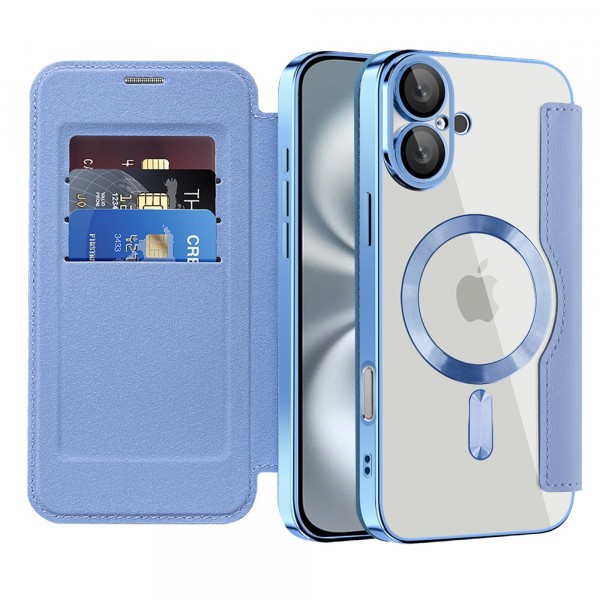 Husa MagSafe pentru Apple iPhone 16 Plus, Techsuit, SmartMag Book, Bleu