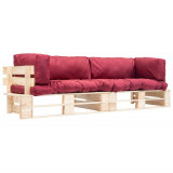 VidaXL Set canapea grădină paleți cu perne roșii, 2 piese, lemn de pin