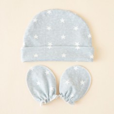 Set bleu cu manusi si caciulita (Marime Disponibila: 3-6 luni (Marimea 18