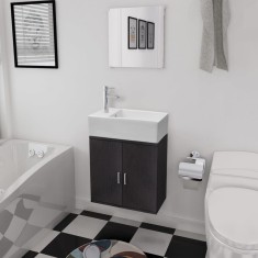 vidaXL Set mobilier baie format din 3 piese cu chiuvetă inclusă, Negru 272227