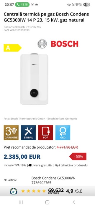 Vand Centrală termică Bosch 15 kw