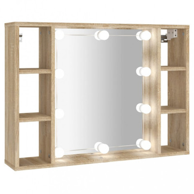 Dulap cu oglindă și LED, stejar sonoma, 76x15x55 cm foto