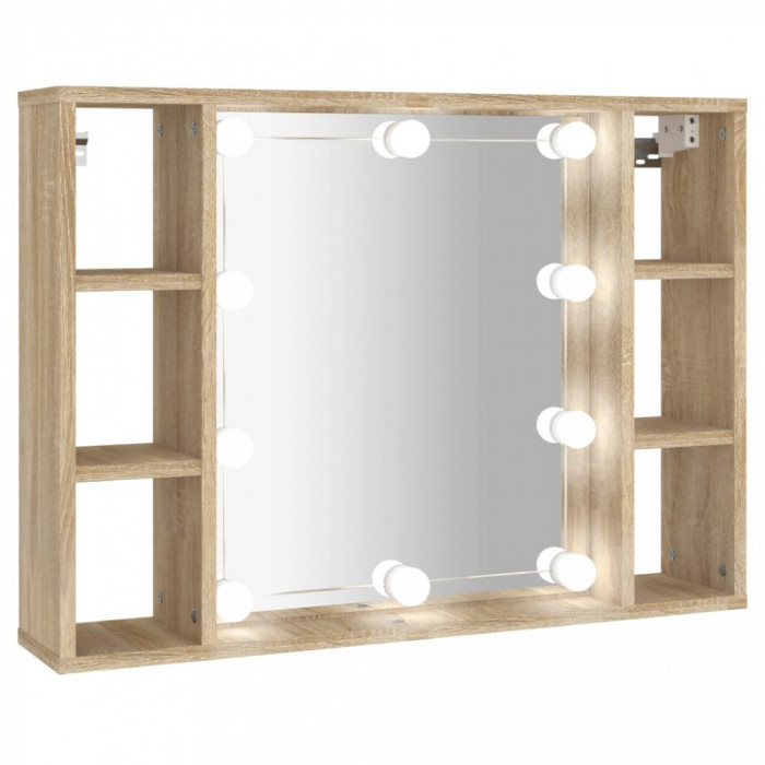 Dulap cu oglindă și LED, stejar sonoma, 76x15x55 cm
