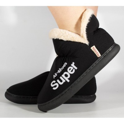 Papuci De casa negri, impermeabili, imblaniti 8056 foto