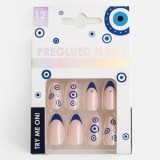 Unghii False cu Adeziv, Formă Migdală, Roz cu Model Ochi, 12 buc, CMCLASS