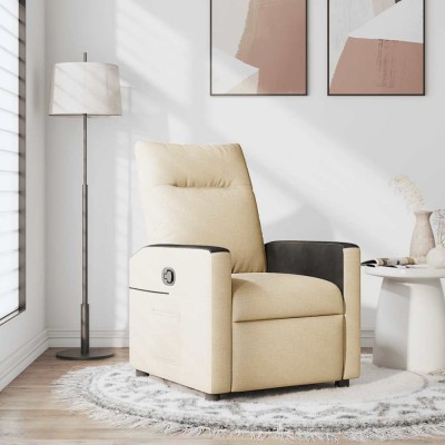 vidaXL Fotoliu rabatabil, crem, material textil foto