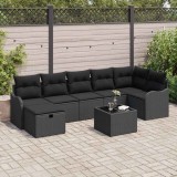 Set de canapea de grădină 8 piese cu perne Negru Ratan sintetic