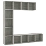 Cumpara ieftin Set biblioteca/comoda TV, 3 piese, gri beton, 180x30x180 cm