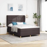 Cumpara ieftin Pat cu arcuri cu headboard Maro inchis 200 x 140 cm tesatura