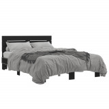 VidaXL Cadru de pat, negru, 135x190 cm, lemn prelucrat și metal