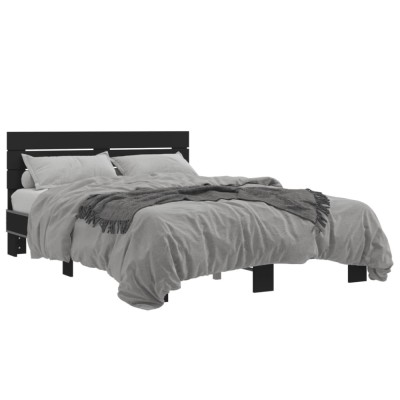 vidaXL Cadru de pat, negru, 135x190 cm, lemn prelucrat și metal 3280162 foto