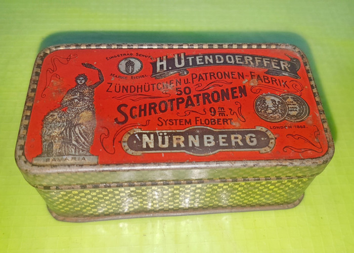 E22-I-Cutie veche munitie H. UTENDOERFER Nurmberg Bavaria metal.
