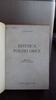 ESTETICA POEZIEI LIRICE - LIVIU RUSU foto