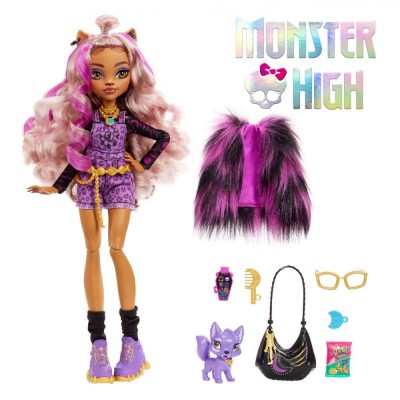 Păpușă Mattel Monster High Clawdeen, Salopetă Animal Print, Multicolor, Accesorii Incluse foto