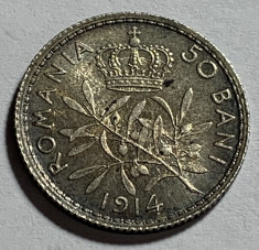 50 Bani 1914 Bruxelles, Argint, Romania, a UNC, Luciu (2) foto