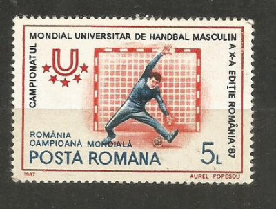.No(09)timbre-Romania 1987-LP 1179 , A 10-a editie a C.M. de Handbal -deparaiat foto