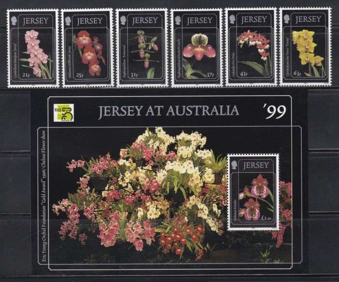 Jersey 1999 - Orhidee, Serie + Colita, MNH
