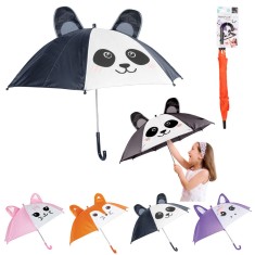 Set 4 Umbrele pentru Copii Model cu Animale, 4 Pliuri, Culori Asortate,Multicolor