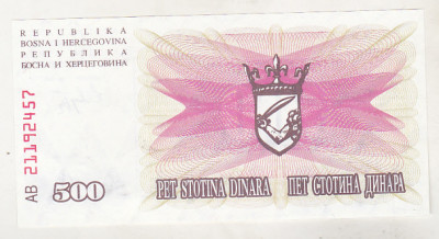bnk bn Bosnia 500 dinari 1992 unc foto