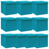 Cutii depozitare cu capace 10 buc. albastru 32x32x32 cm, textil GartenMobel Dekor, vidaXL