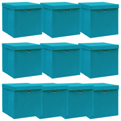 Cutii depozitare cu capace 10 buc. albastru 32x32x32 cm, textil GartenMobel Dekor foto