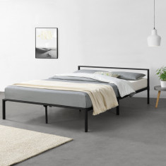 [en.casa]® Pat rama metalica Imatra 2, 210cm x 145cm x 60cm, otel, negru mat, dublu, forma moderna minimalista HausGarden Leisure