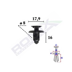 Clips Fixare Elemente Exterior Pentru Hyundai, Kia8x16mm Negru - Set 10 Buc 154522 con62756