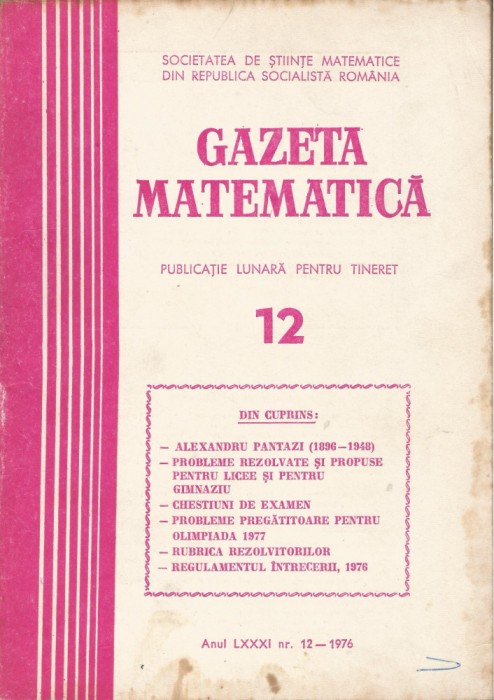 Rom&acirc;nia, Gazeta Matematică, nr. 12/1976