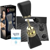 Stimulator clitoris IBIZA Clitorial Stimulator, &icirc;n formă de fundă, cu 3 huse interschimbabile, 10 funcții de vibrație, negru cu auriu