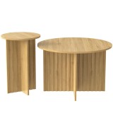 Set modern de 2 măsuțe tip cuib, cu blaturi rotunde și structură verticală pe lateral, 76x76x50 cm/40x40x56,5 cm, Culoare naturală