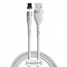 Cablu pentru incarcare si transfer de date Baseus Magnetic Zinc, USB/Lightning, LED, 2.4A, 1m, Alb foto