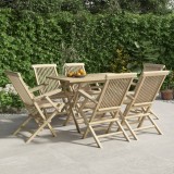 Set mobilier gradina 7 piese vidaXL, lemn masiv tec, gri, masa pliabila 120x70cm, scaune pliabile, orificiu umbrela