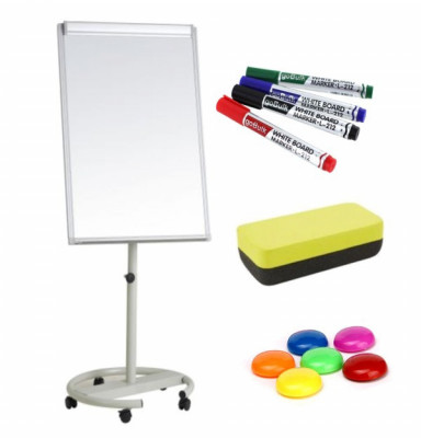 Flipchart magnetic mobil 70x100 cm cu brate laterale +Plus Office + markere, burete, magneti foto