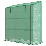 Cumpara ieftin Outsunny Sera de Gradina cu Copertina din PE si 6 Rafturi de Plasa, Sera Inclinata de Balcon cu 2 Usi care Se Ruleaza, 143x46x151cm, Verde