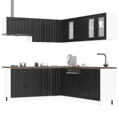 Set dulap de bucătărie 11 piese &bdquo;Lucca&rdquo; lemn negru prelucrat
